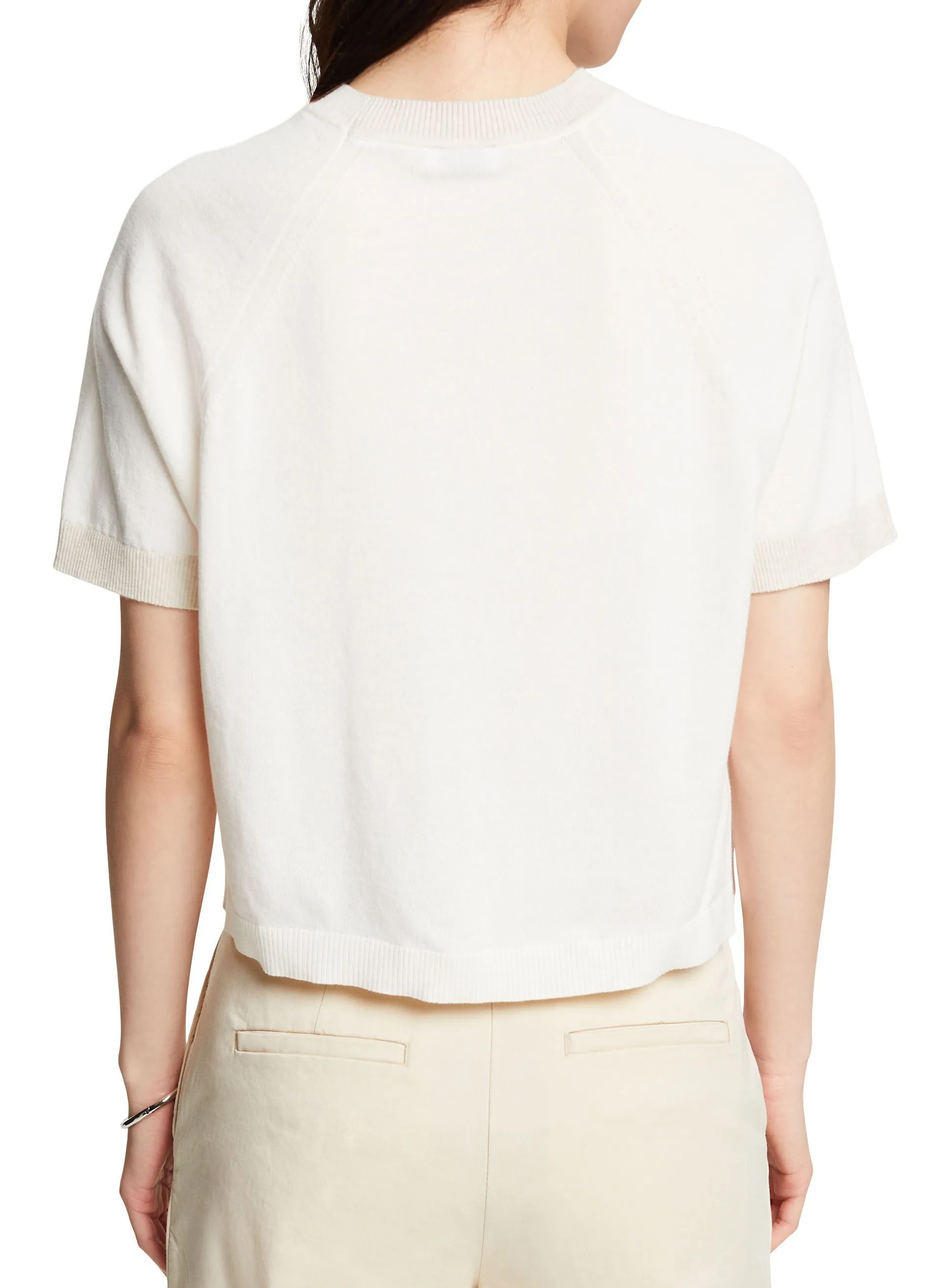 ESPRIT Camiseta de algodón con cuello redondo en blanco