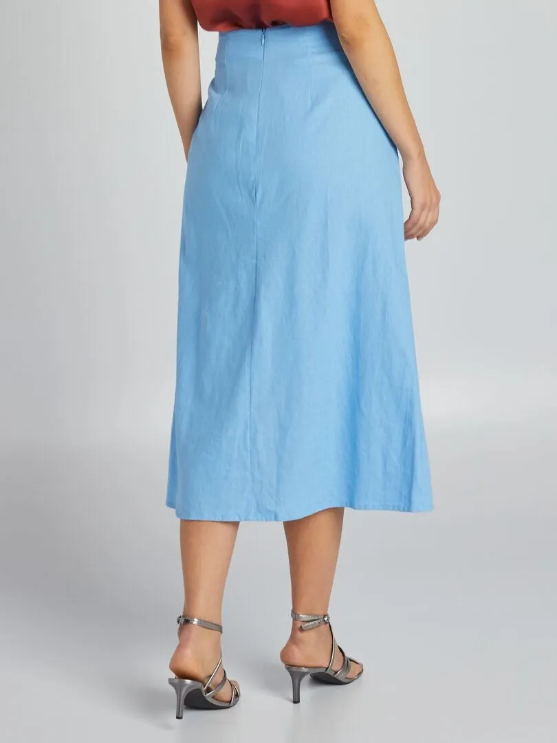 FALDA MIDI CON LINO  AZUL