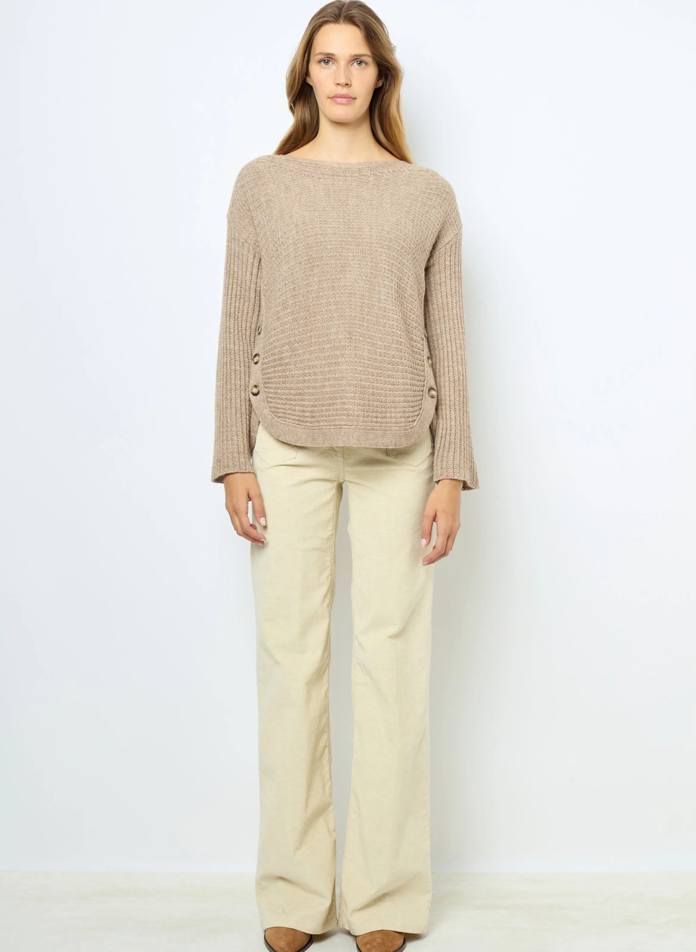 GERARD DAREL JOLINE  JERSEY RECTO DE PUNTO CON CUELLO BARCO EN BEIGE