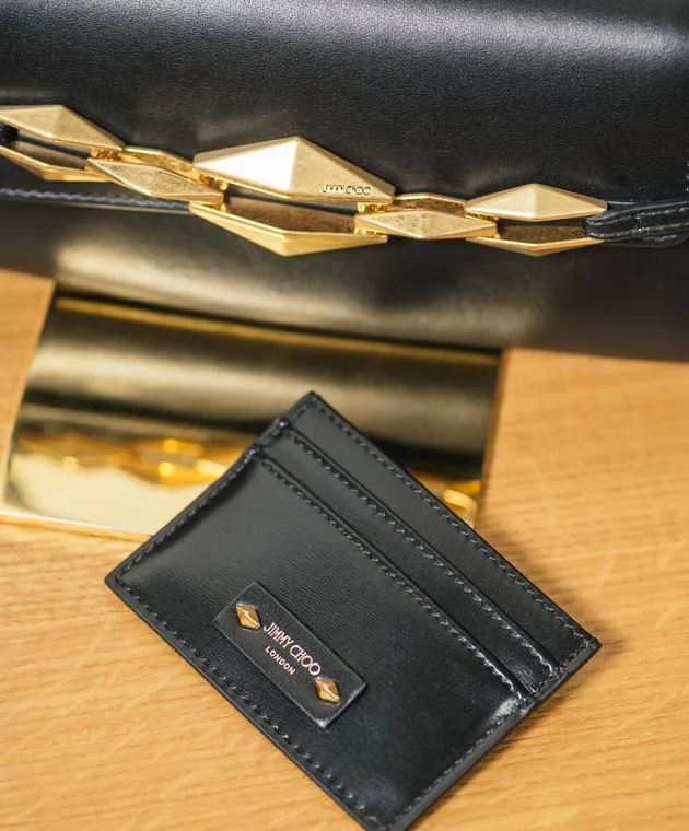 Jimmy Choo Umika black leather card holder with logo patch
