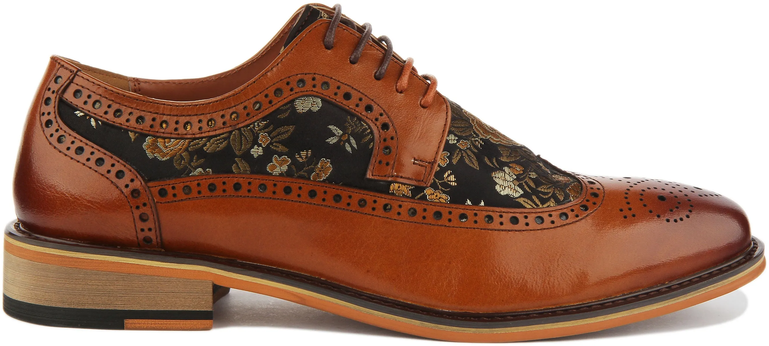 JUSTINREESS Ross Zapatos de cordón de cuero con flores para hombre en negro