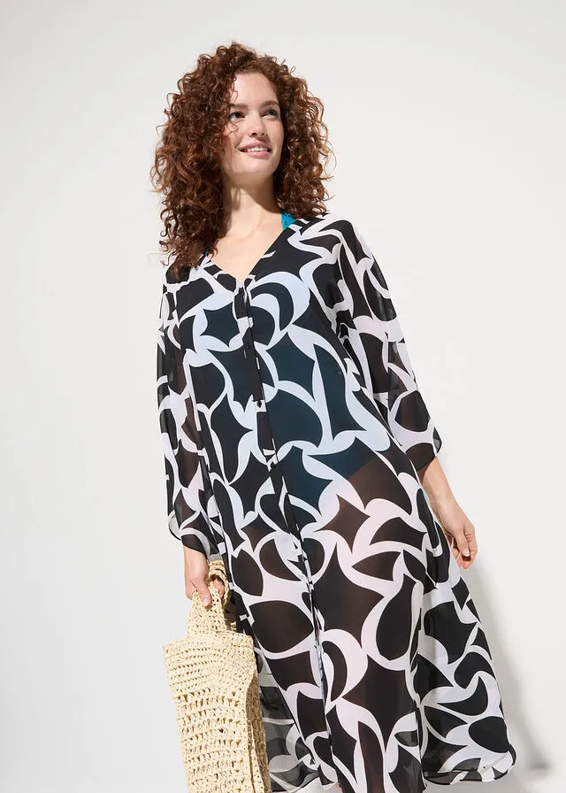KIMONO DE GASA PARA LA PLAYA NEGROBLANCO