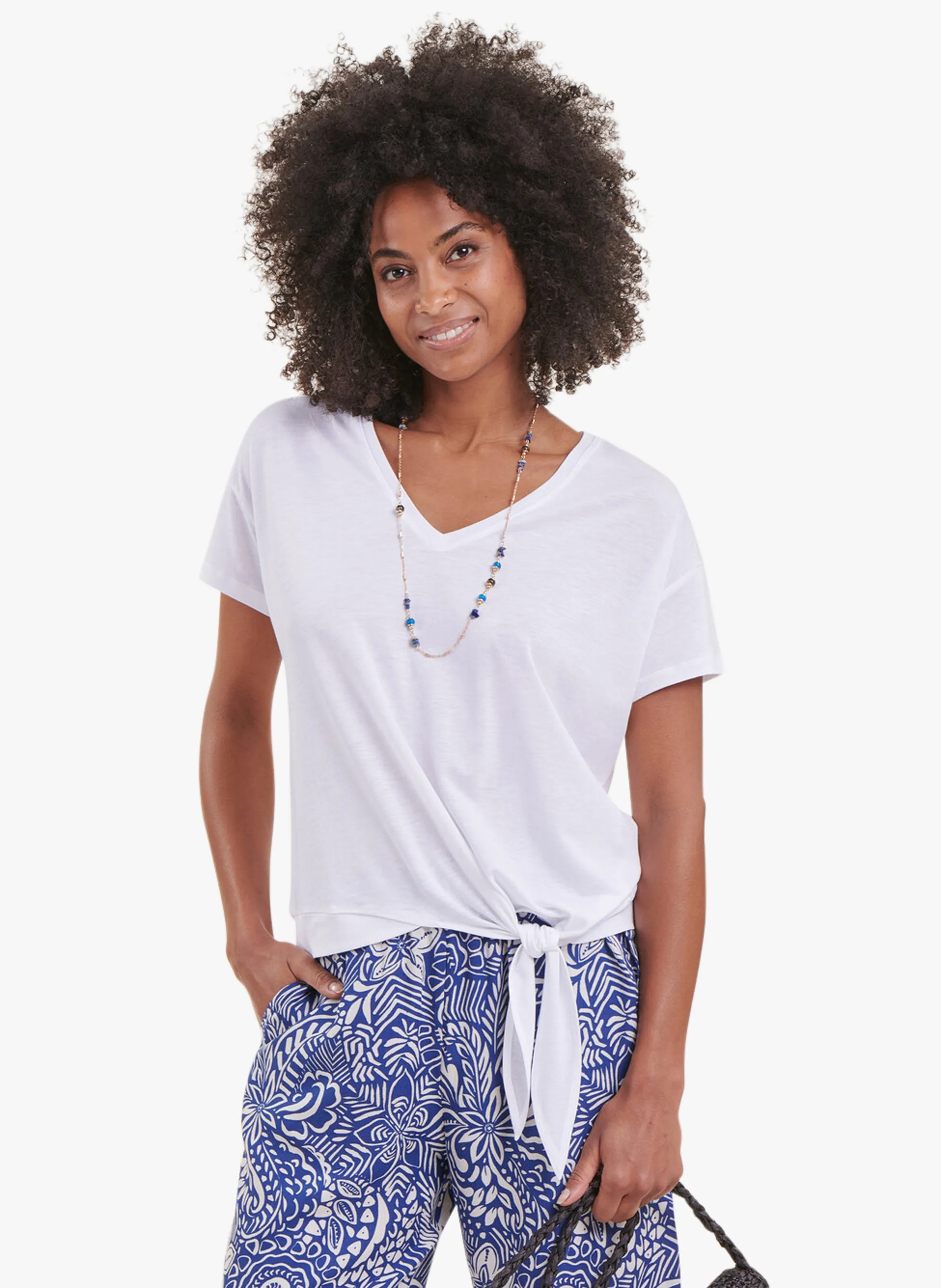LA FEE MARABOUTEE Camiseta holgada con cintas anudables en blanco