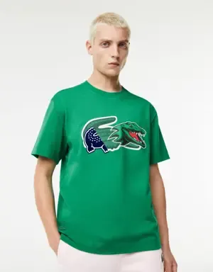 Lacoste Camiseta de hombre Holiday relaxed fit con estampado de cocodrilo oversized