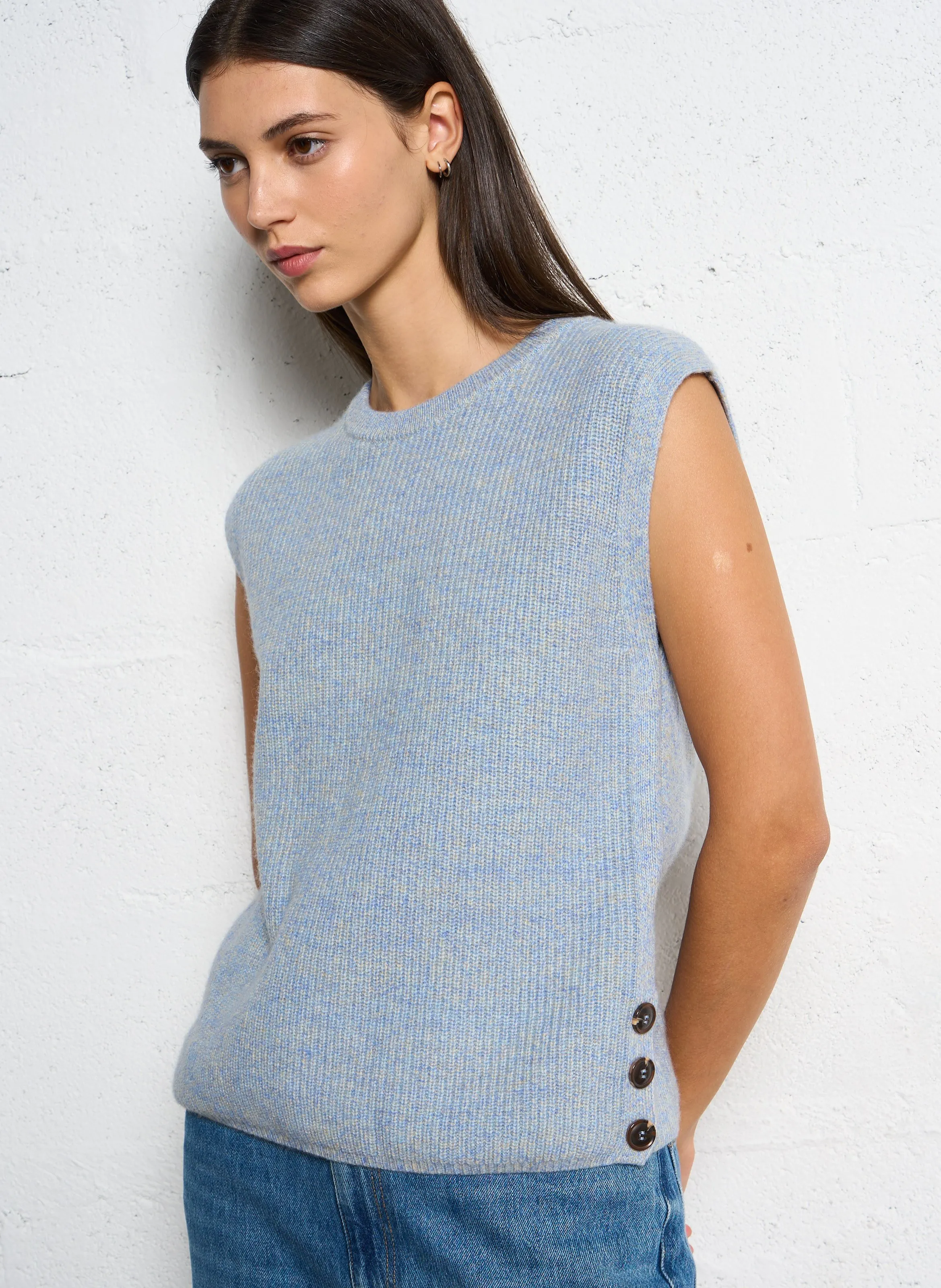MAISON 123 LEROY  JERSEY RECTO SIN MANGAS DE MEZCLA DE LANA EN AZUL