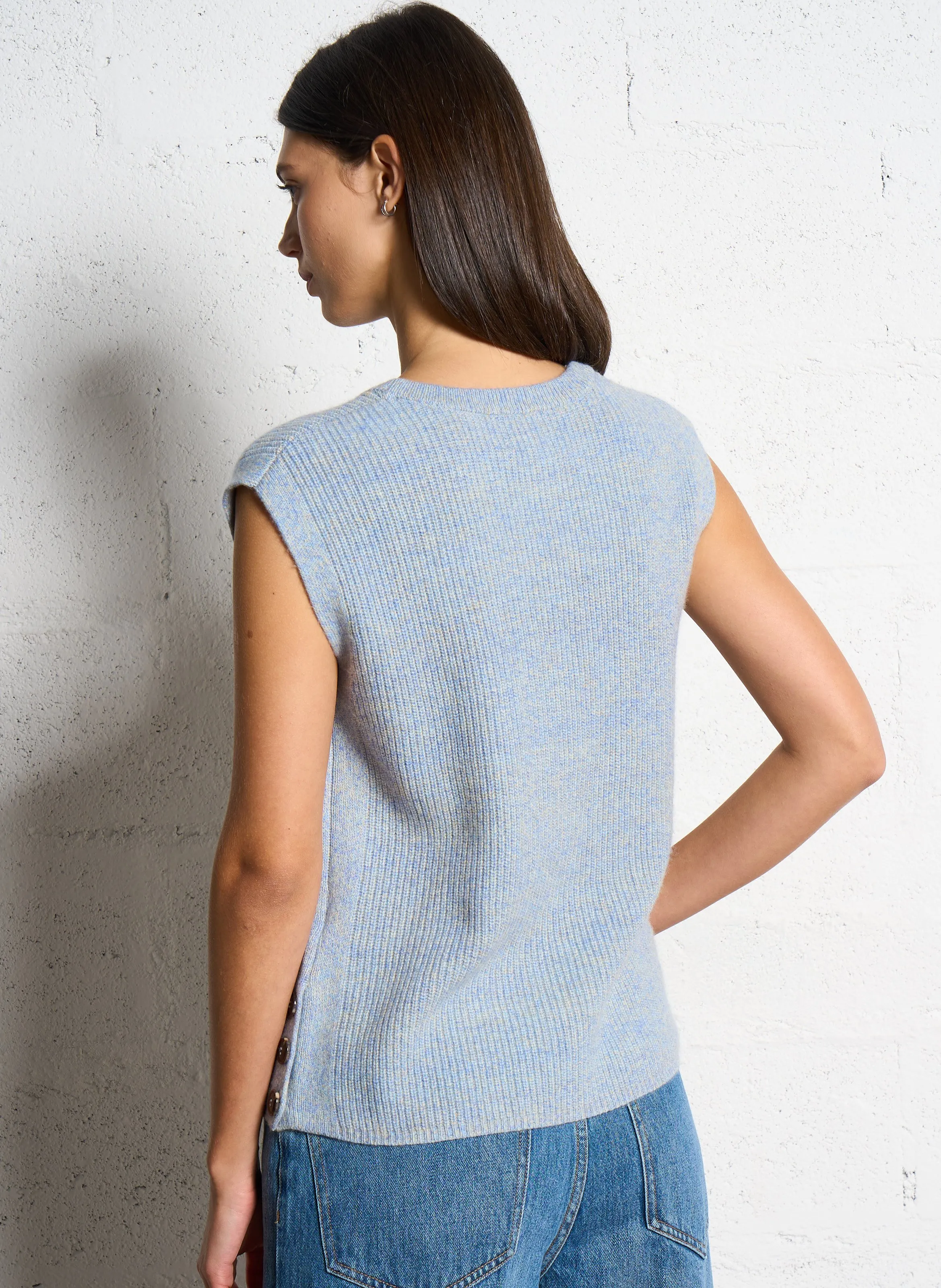 MAISON 123 LEROY  JERSEY RECTO SIN MANGAS DE MEZCLA DE LANA EN AZUL