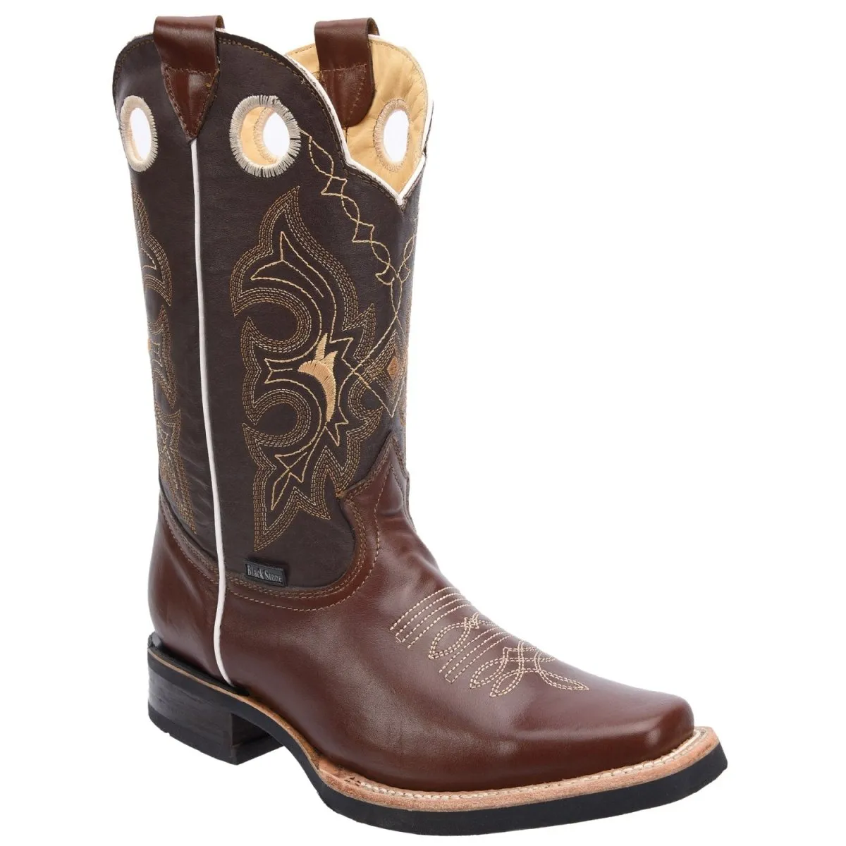 MEN'S GENUINE PULL UP LEATHER SQUARE TOE BOOTS RUBBER SOLE  BROWN