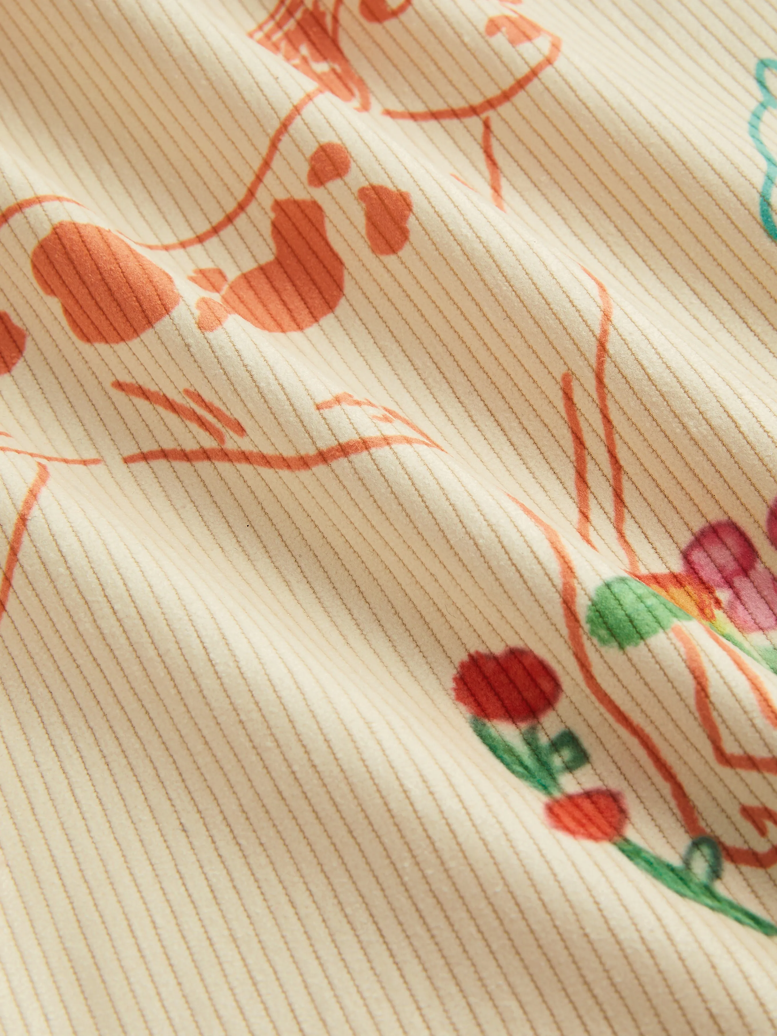 Pantalón Ancho de Pana de Tiro Medio con Gráficos de Animales y Frutas y Bolsillo Curvy