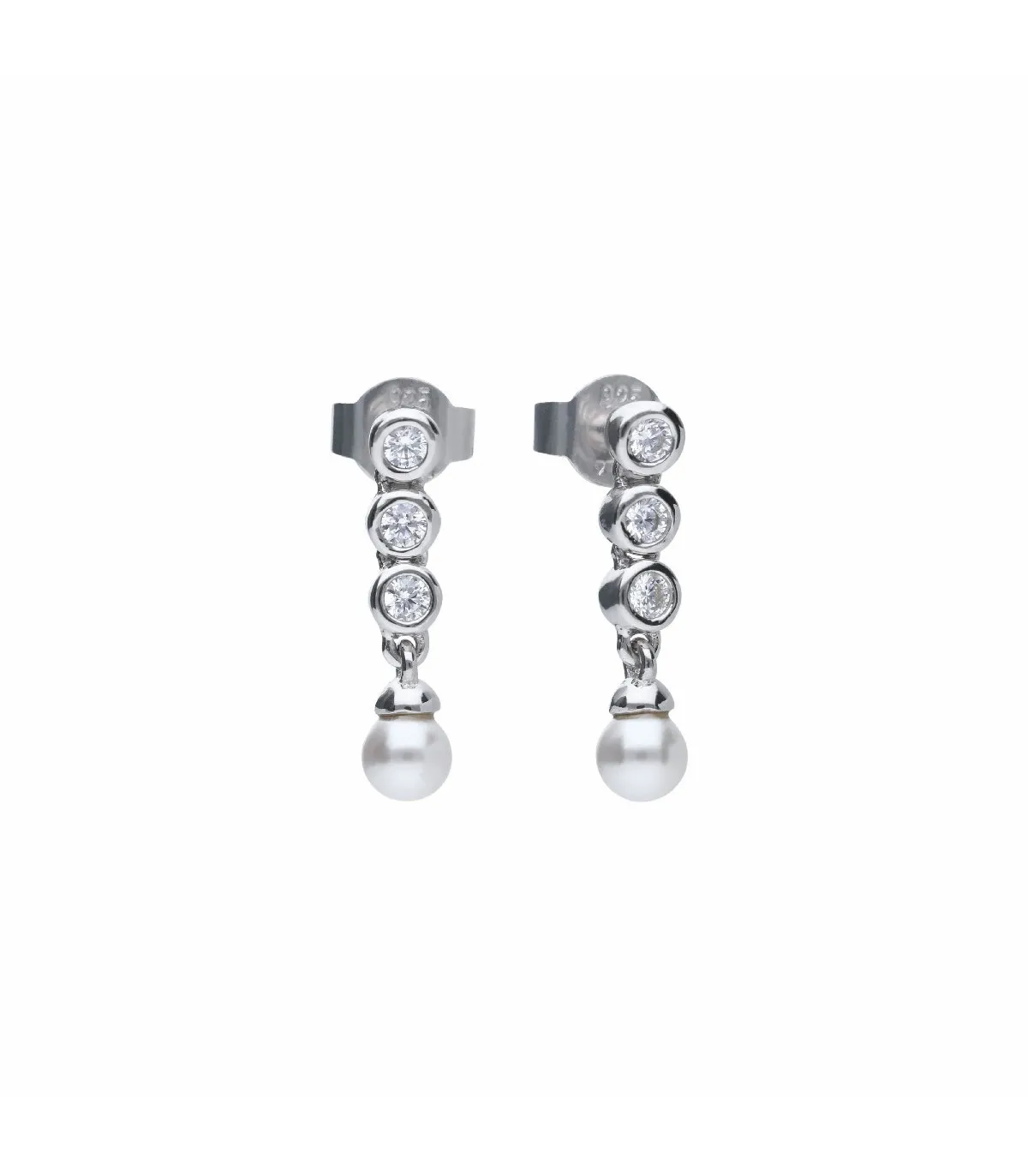 PENDIENTES LARGOS DIAMONFIRE PLATA CON CIRCONITAS EN BISEL Y PERLAS  6218571111