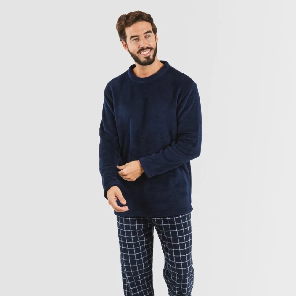 Pijama coral hombre Cuadro Pruden azul marino