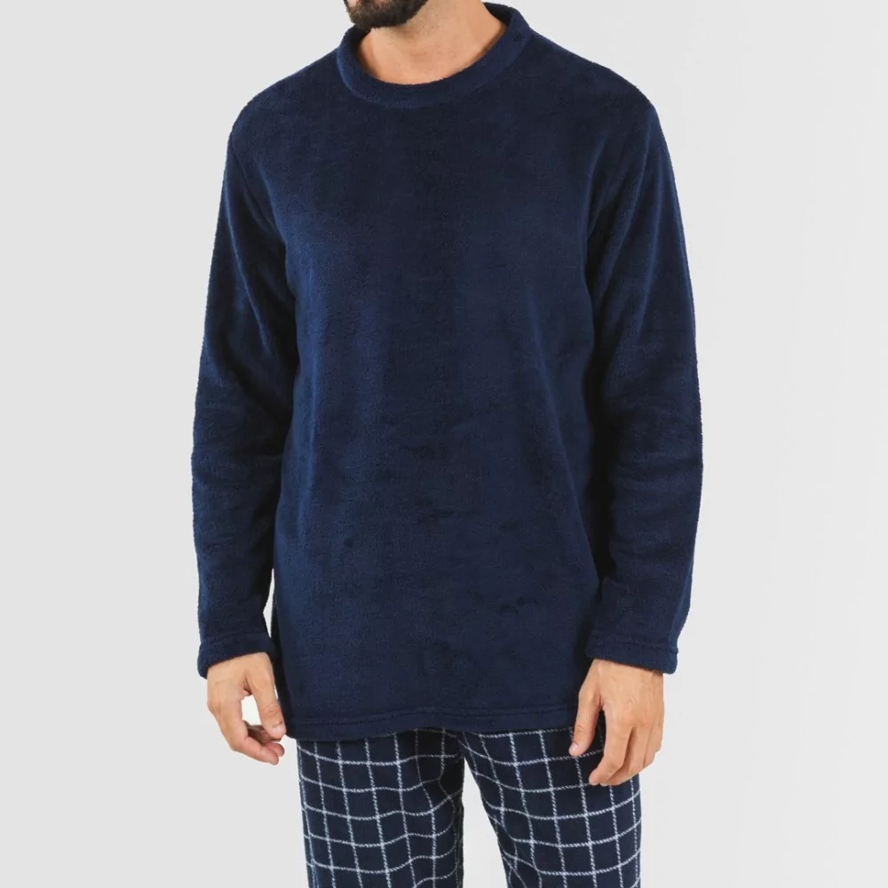 Pijama coral hombre Cuadro Pruden azul marino