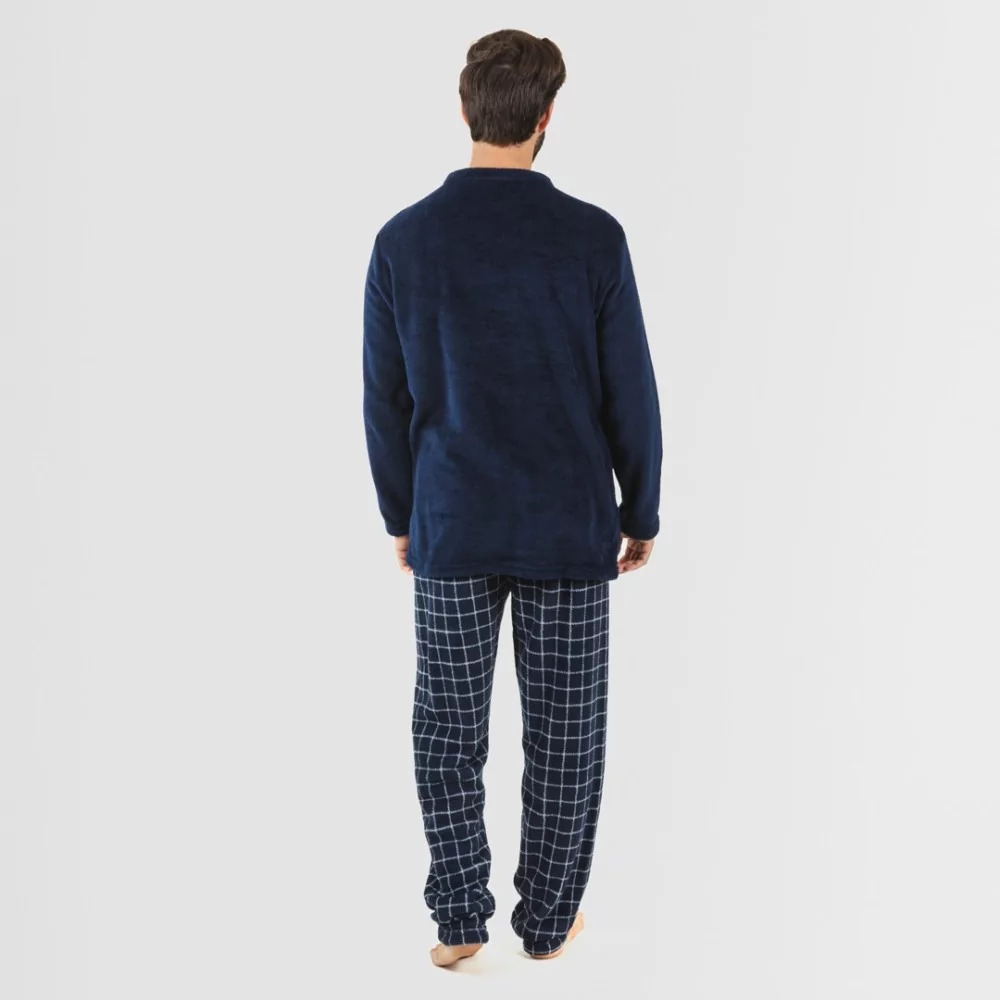 Pijama coral hombre Cuadro Pruden azul marino