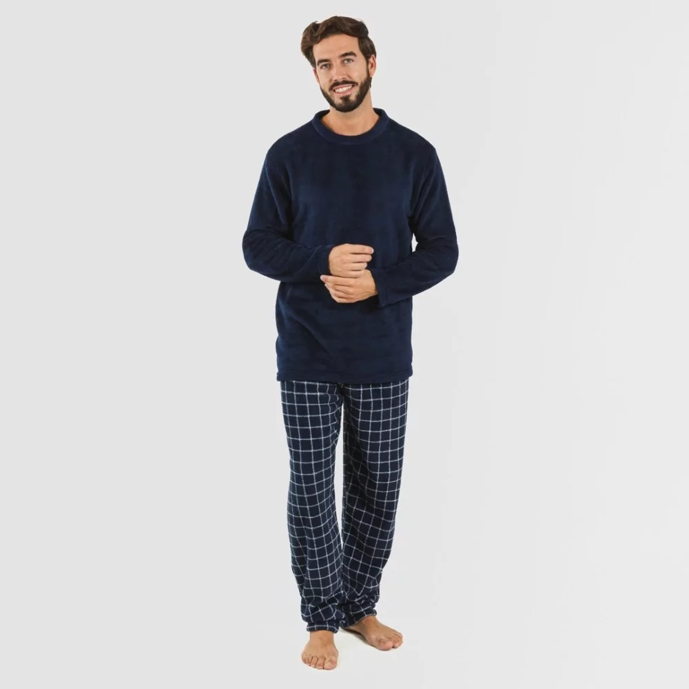 Pijama coral hombre Cuadro Pruden azul marino