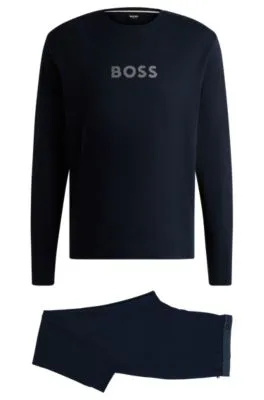 Pijama de algodón interlock con detalles de la marca en estampado metalizado