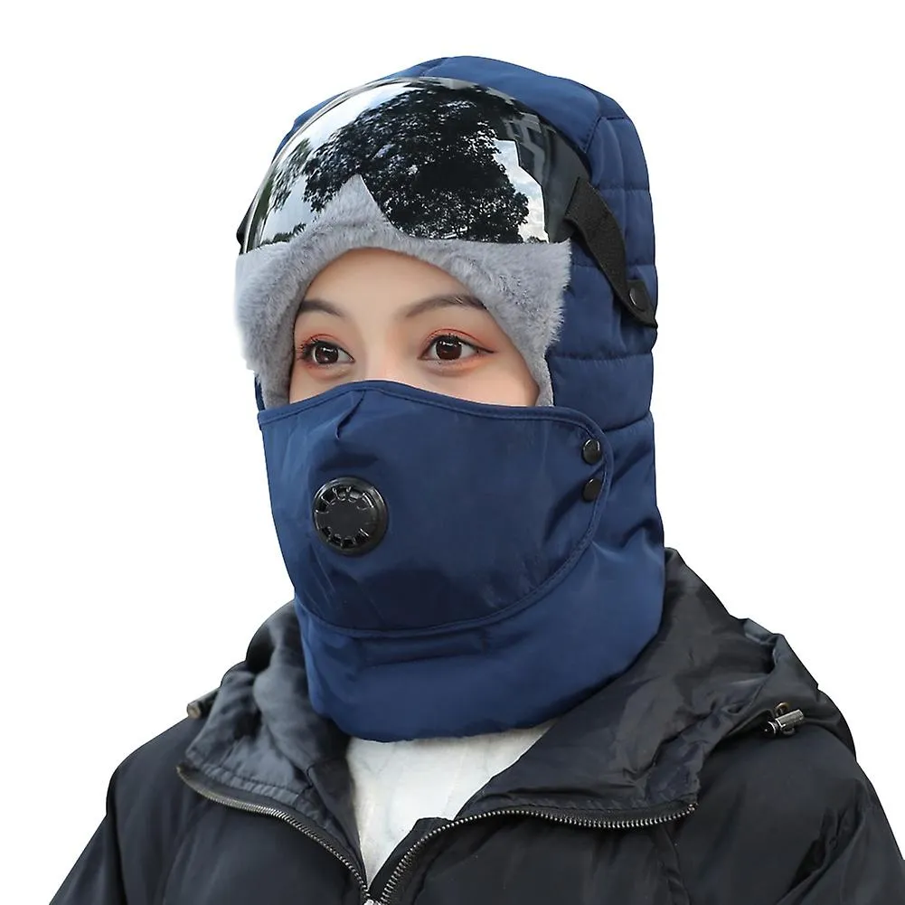 Protective Warm Winter With Glasses Thickened Outdoor Bomber Hat Soft Full Face