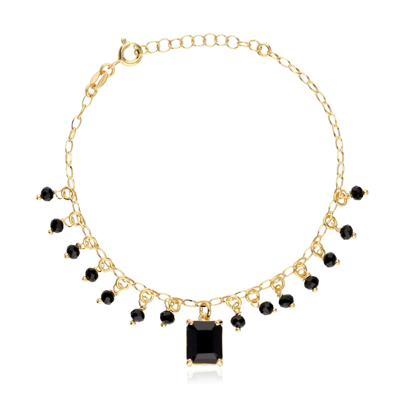 Pulsera "Black" Plata primera ley baño Oro 18k