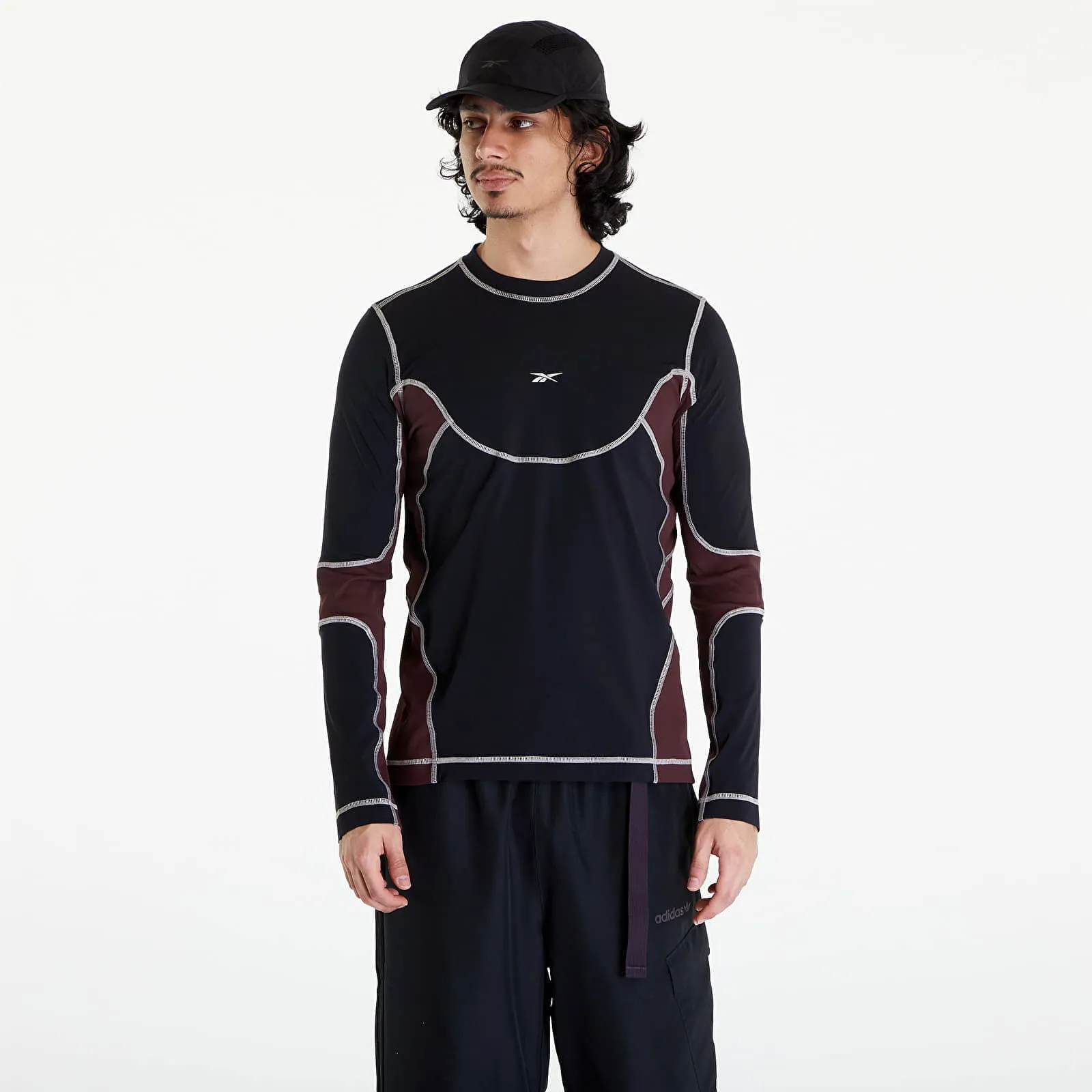 REEBOK RIBBED TRAINING LONG SLEEVE TSHIRT BORDEAUX/ BLACK