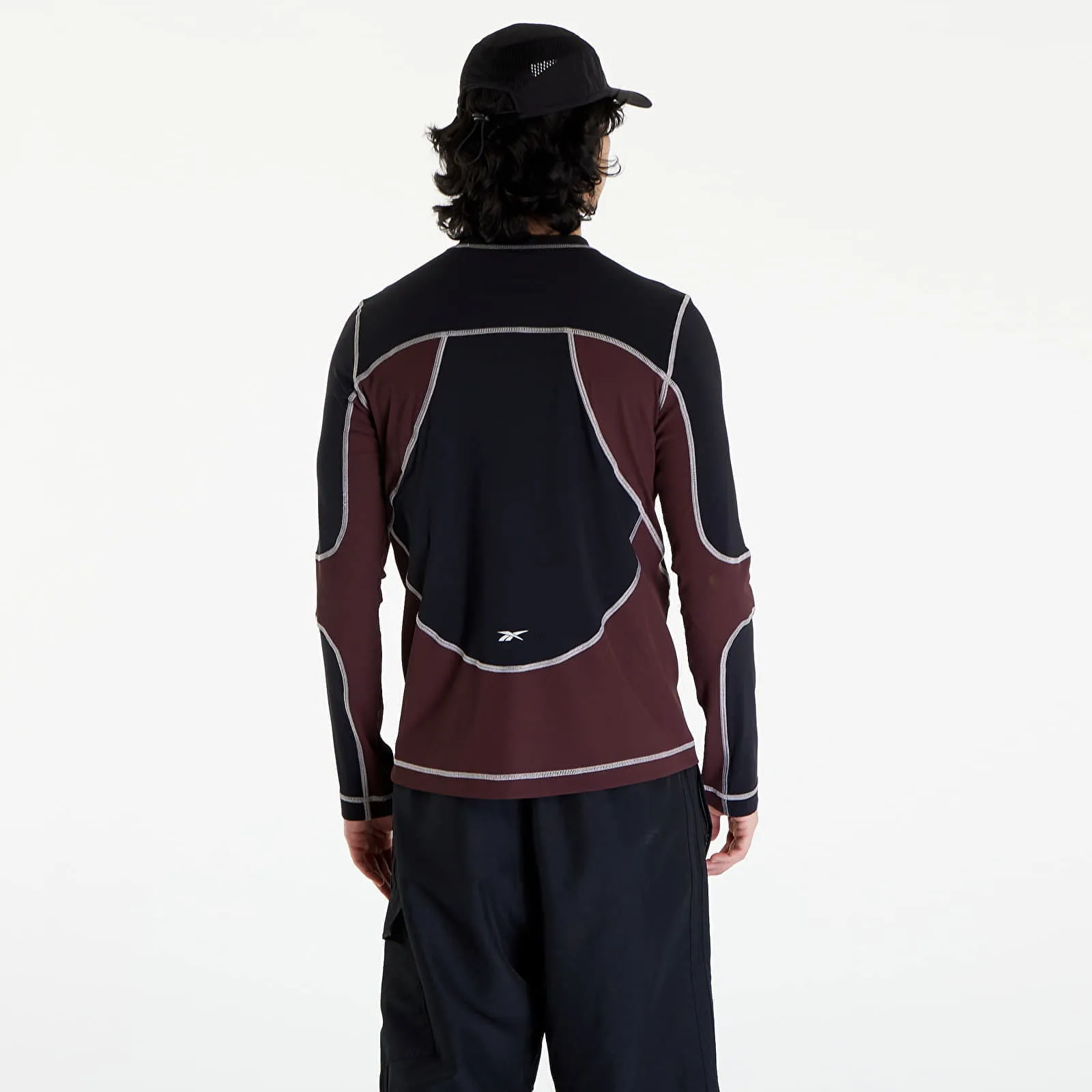 REEBOK RIBBED TRAINING LONG SLEEVE TSHIRT BORDEAUX/ BLACK