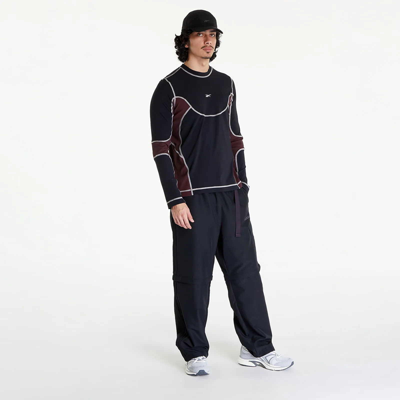 REEBOK RIBBED TRAINING LONG SLEEVE TSHIRT BORDEAUX/ BLACK