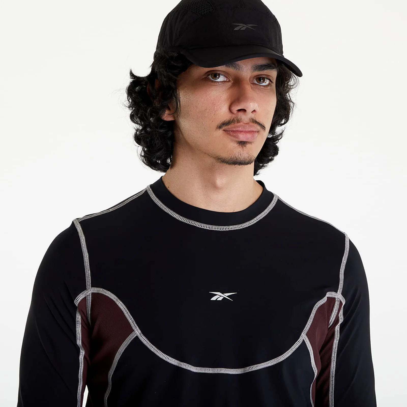 REEBOK RIBBED TRAINING LONG SLEEVE TSHIRT BORDEAUX/ BLACK