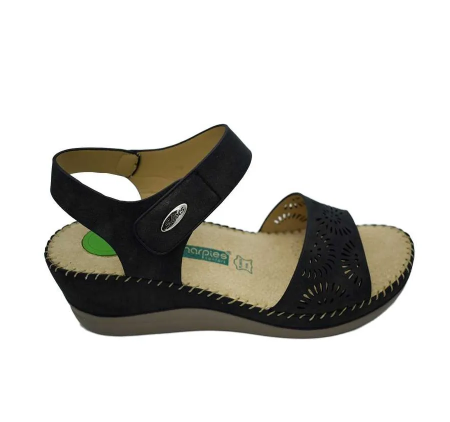SANDALIA TIRA AMARPIES ZAPATO VELCRO DE MUJER PUNTERA ABIERTA NEGRO PLANTA PIEL CONFORT 26278