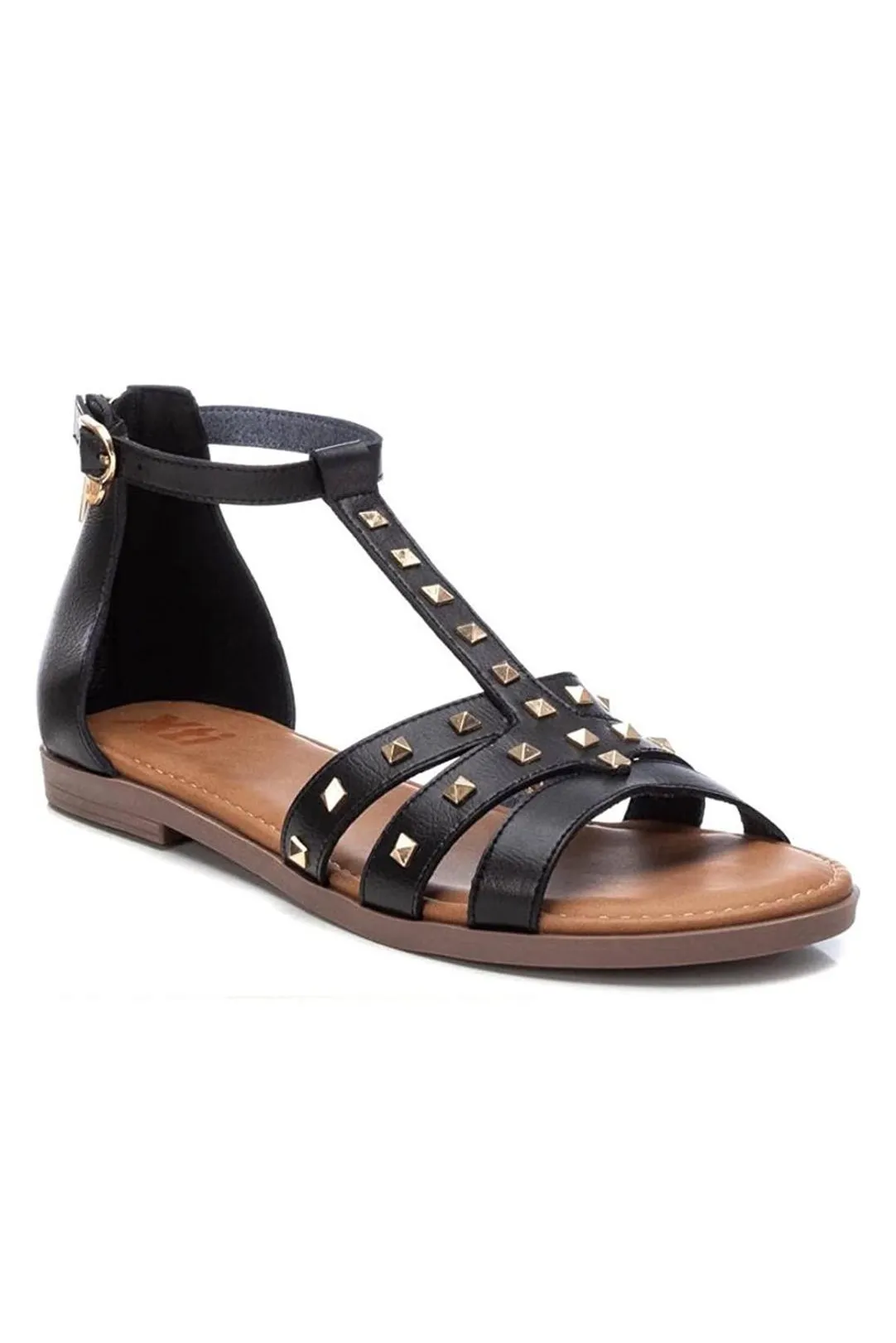 SANDALIAS PLANAS TACHUELAS NEGRO