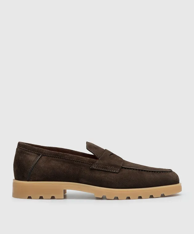 Santoni Brown suede loafers
