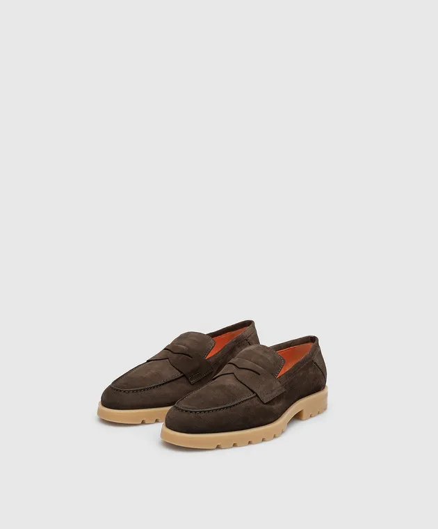 Santoni Brown suede loafers