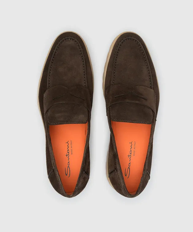 Santoni Brown suede loafers