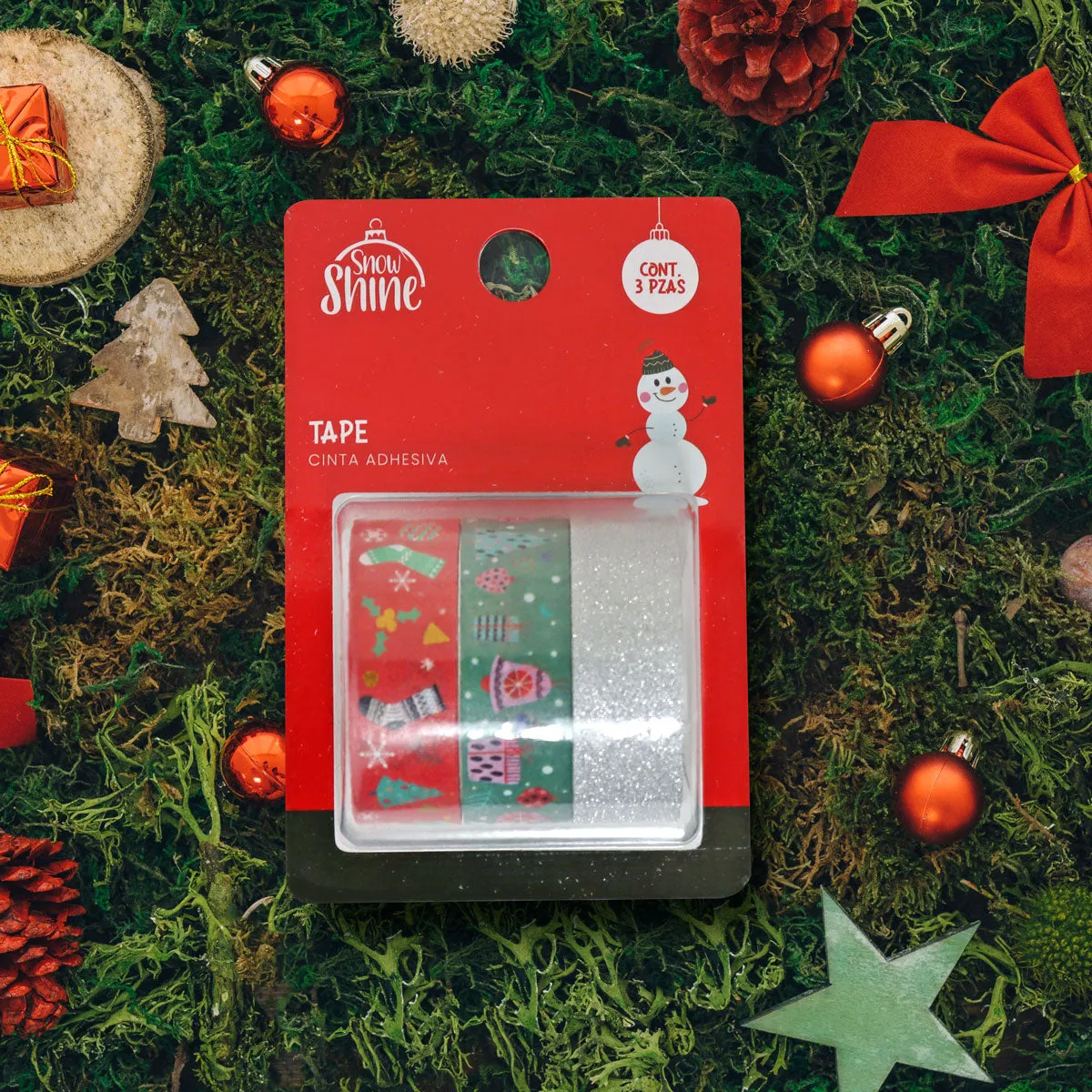 Set de 3 Cintas Adhesivas Decorativas de Navidad, color Plata