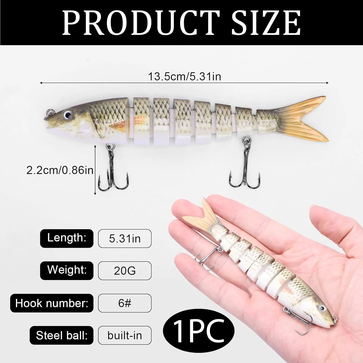 Señuelos de Pesca  Cebos de Pescar Articulados Artificiales Señuelos Spinning  Ideal para Lubina  Trucha y Más  13.7 cm  27 g  M