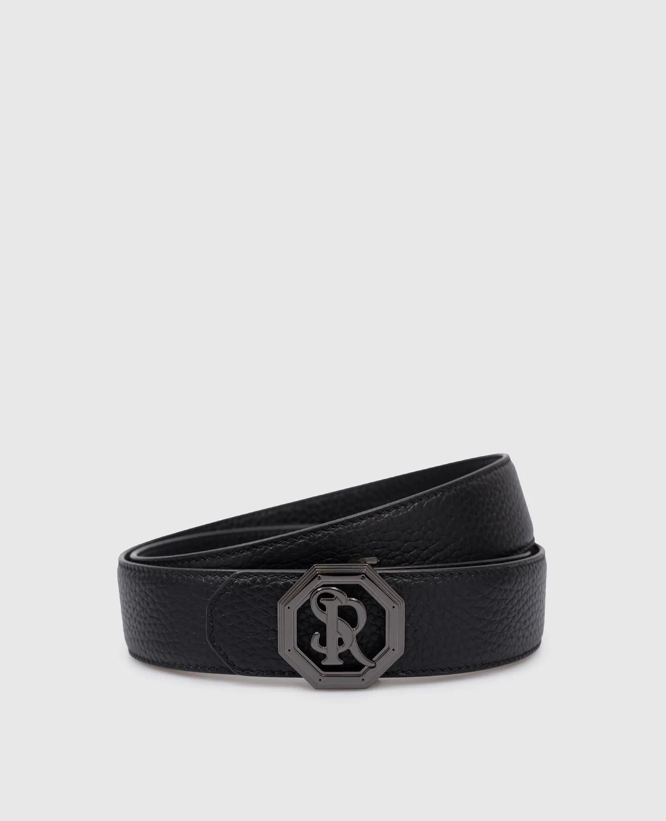 Stefano Ricci Black leather strap with metal logo monogram