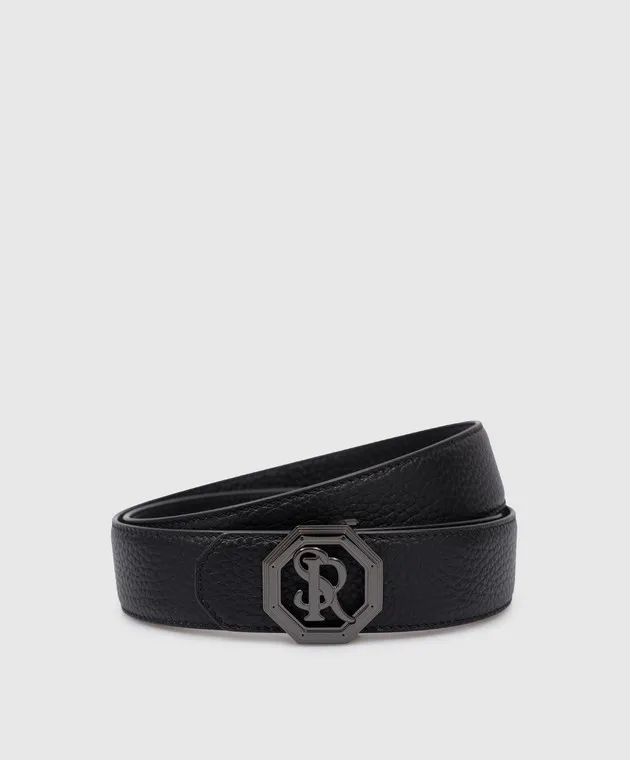 Stefano Ricci Black leather strap with metal logo monogram