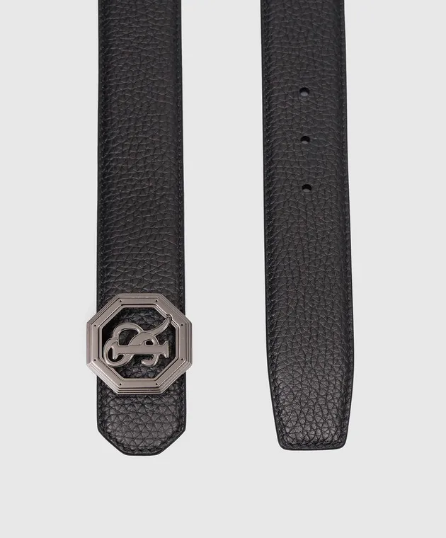 Stefano Ricci Black leather strap with metal logo monogram