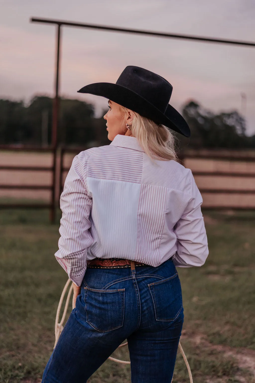 STRIPE ALONG PINK BUTTON SHIRT