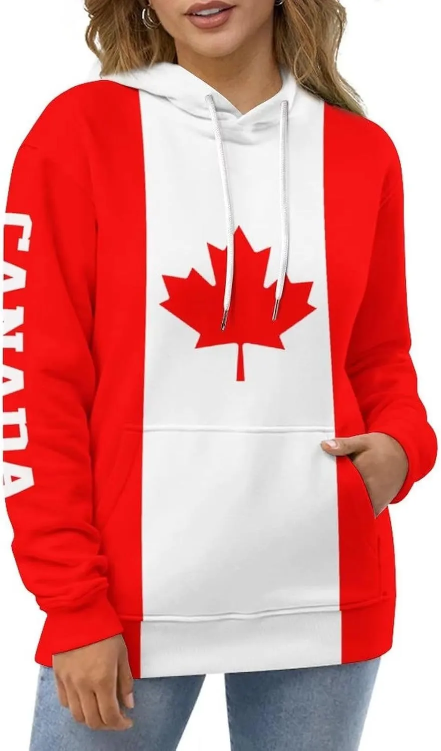 Sudadera Con Capucha Con Estampado Bandera Canadá Para Hombre Gran Tamaño Con Bolsillos Sudaderas Con Capucha Informales Manga L