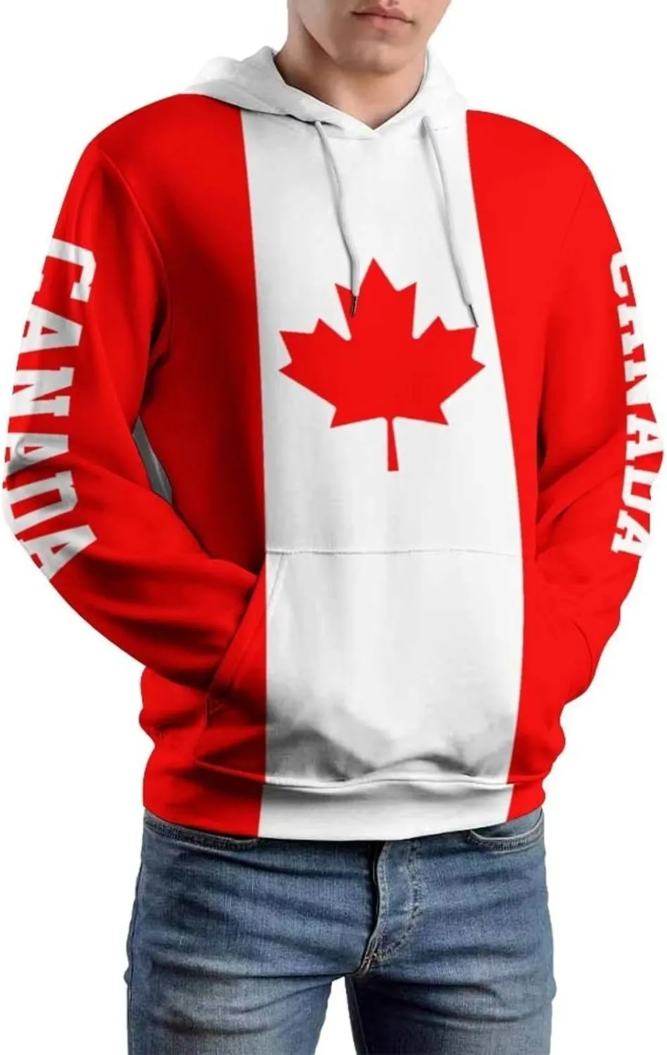 Sudadera Con Capucha Con Estampado Bandera Canadá Para Hombre Gran Tamaño Con Bolsillos Sudaderas Con Capucha Informales Manga L