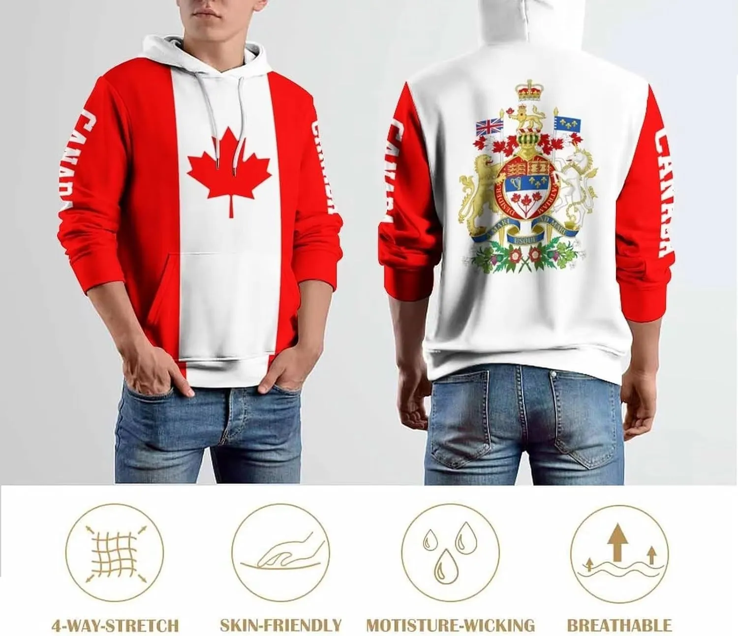 Sudadera Con Capucha Con Estampado Bandera Canadá Para Hombre Gran Tamaño Con Bolsillos Sudaderas Con Capucha Informales Manga L