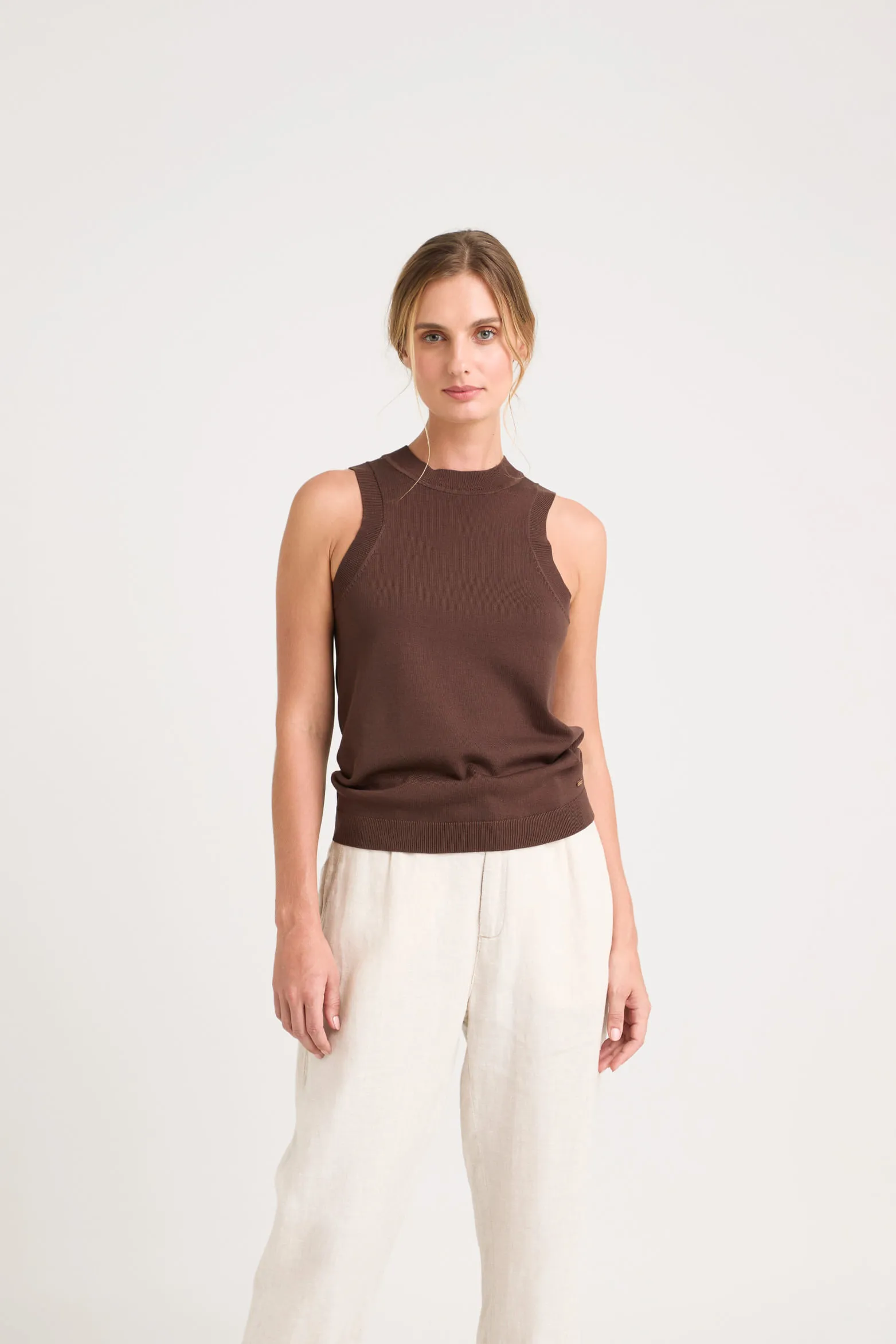 Top tank tejido rectilíneo para mujer manga sisa