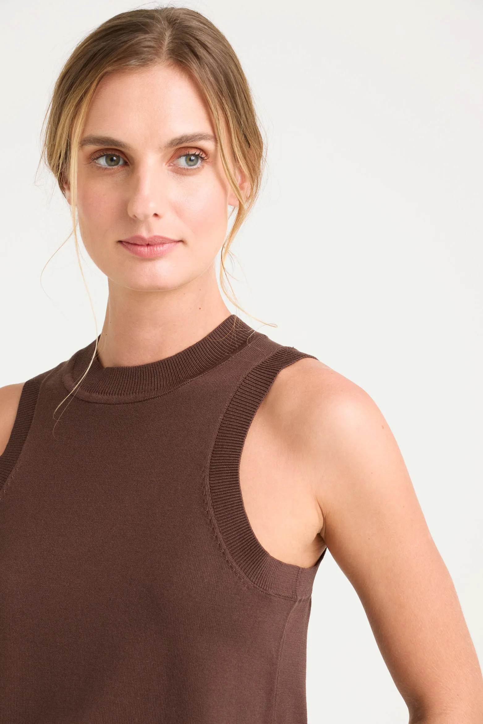 Top tank tejido rectilíneo para mujer manga sisa