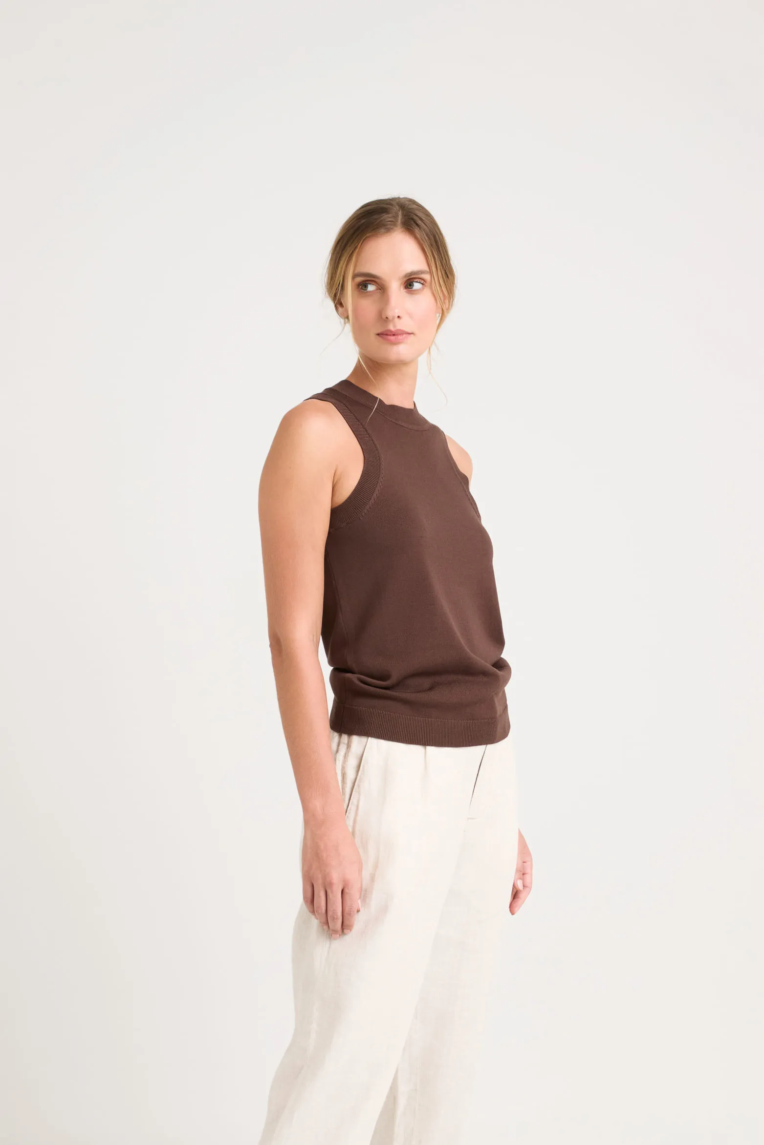 Top tank tejido rectilíneo para mujer manga sisa