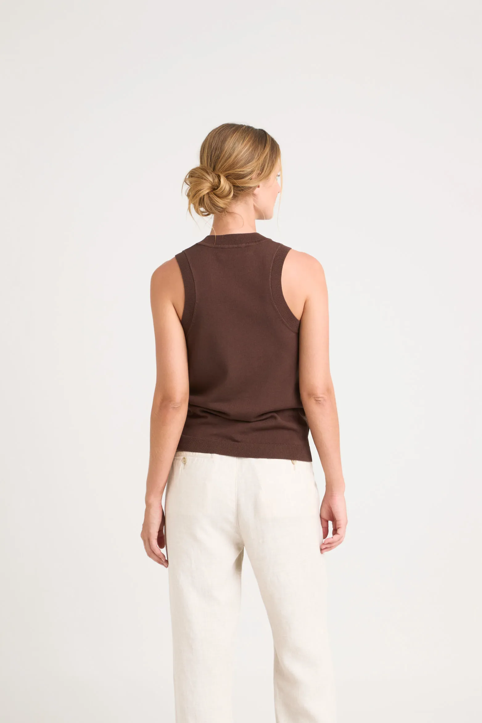Top tank tejido rectilíneo para mujer manga sisa