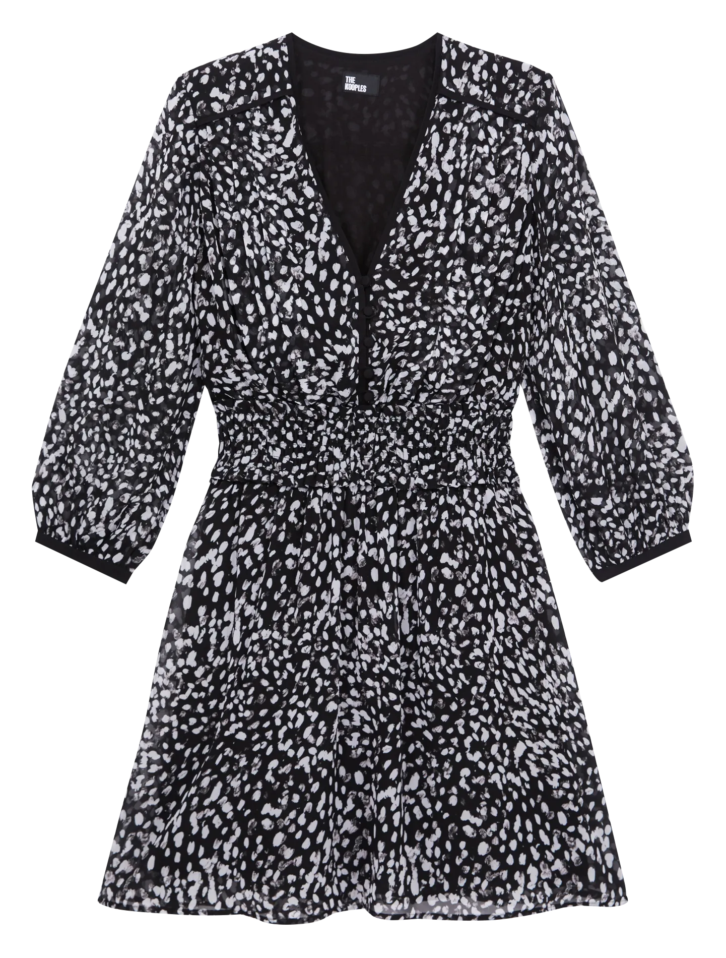 Vestido corto estampado con cuello de pico en negro