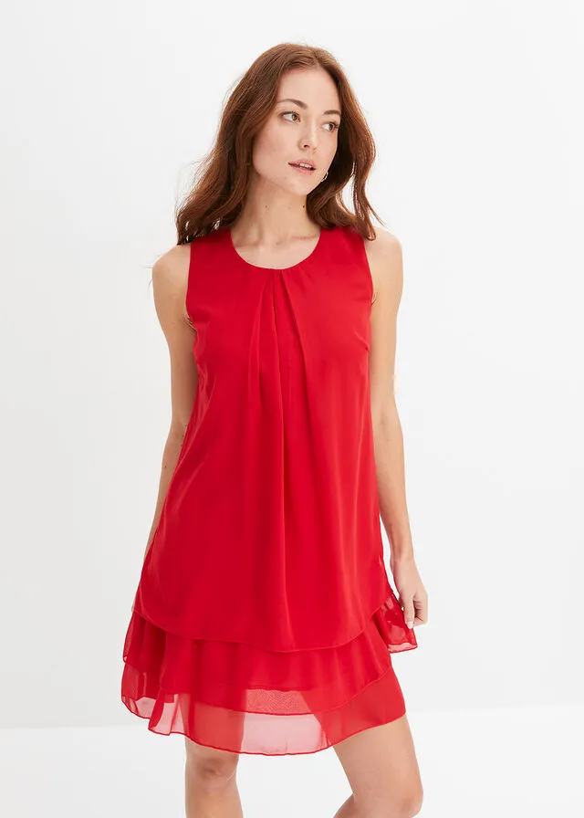 Vestido de gasa de poliéster reciclado Rojo