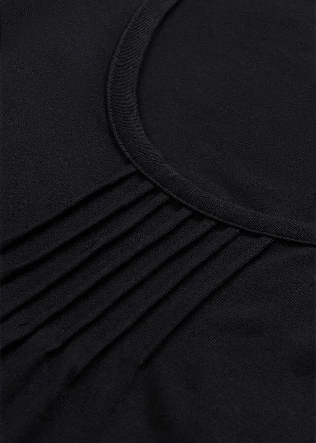 Vestido largo de viscosa con una ligera línea en forma de A, mangas 3/4 Negro