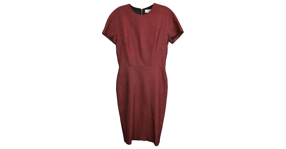 Vestido midi de jacquard elástico Victoria Beckham en algodón burdeos Roja 