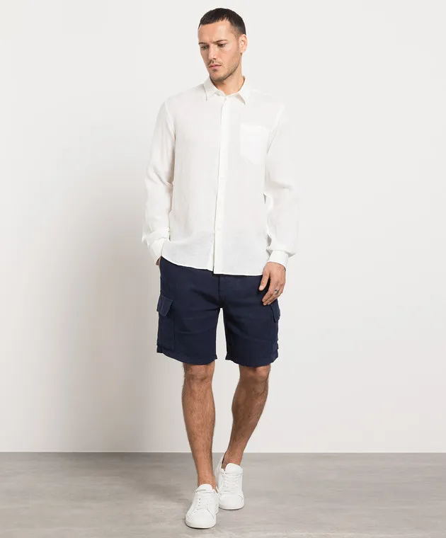 Vilebrequin Caroubis white linen shirt with logo embroidery