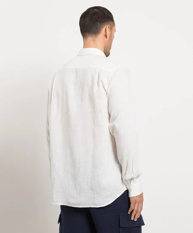 Vilebrequin Caroubis white linen shirt with logo embroidery