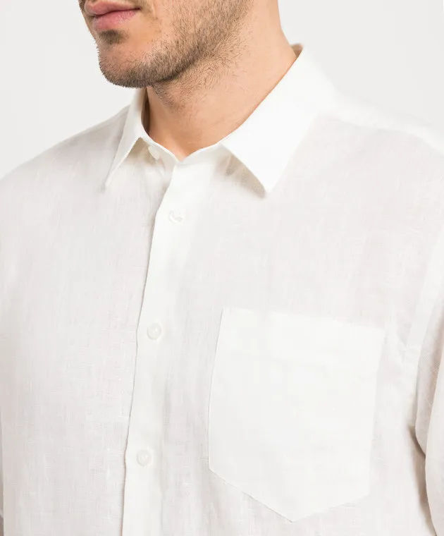 Vilebrequin Caroubis white linen shirt with logo embroidery