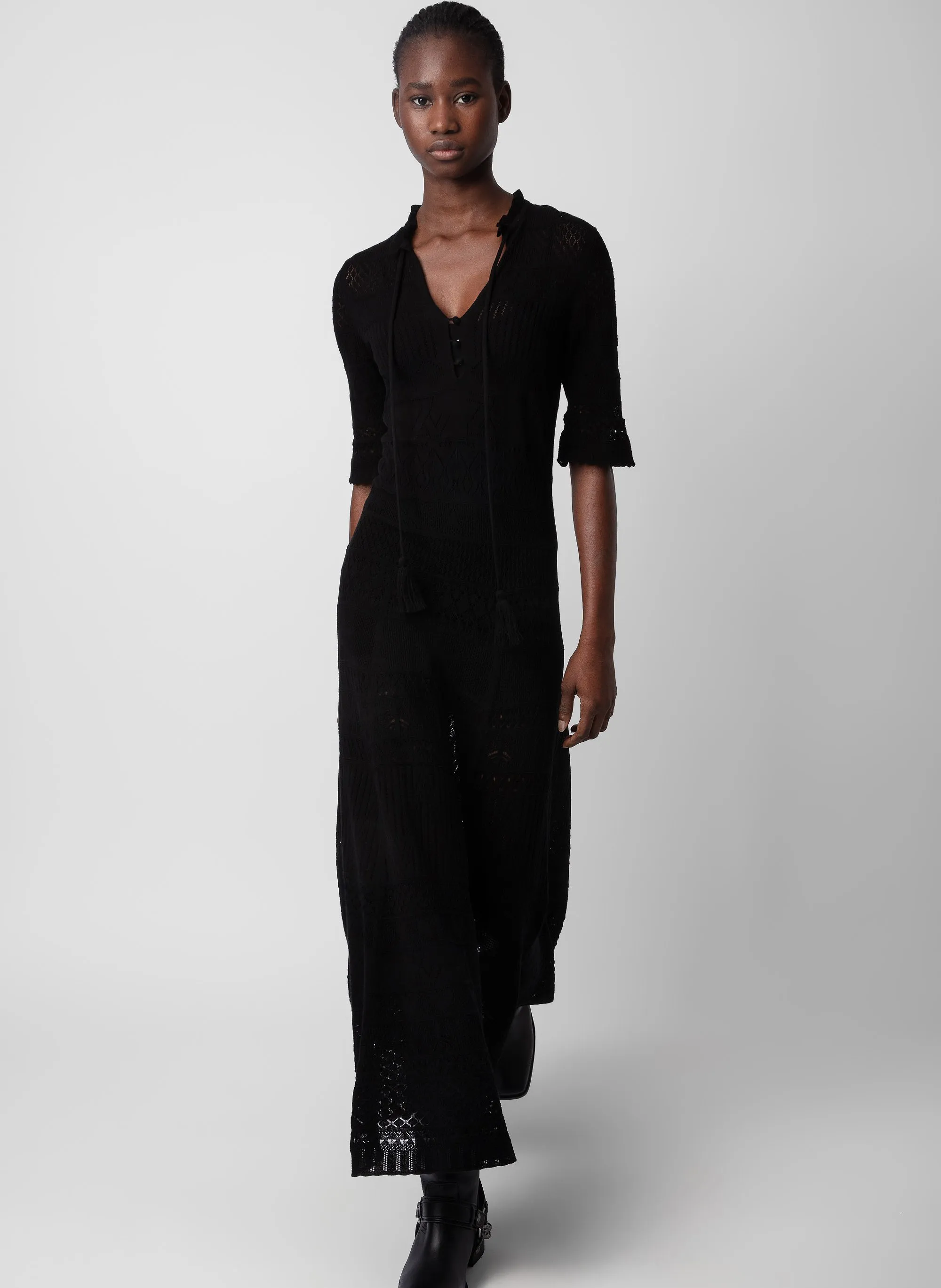ZADIG&VOLTAIRE MEMPHIS  VESTIDO LARGO DE GANCHILLO EN NEGRO